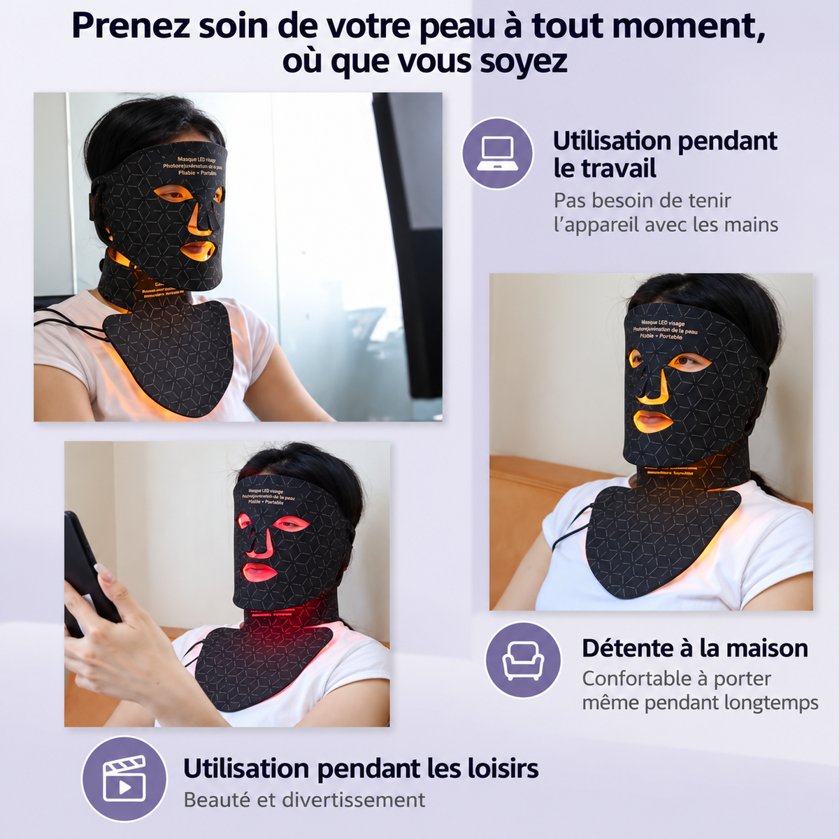 Masque LED visage — lumière rouge et infrarouge